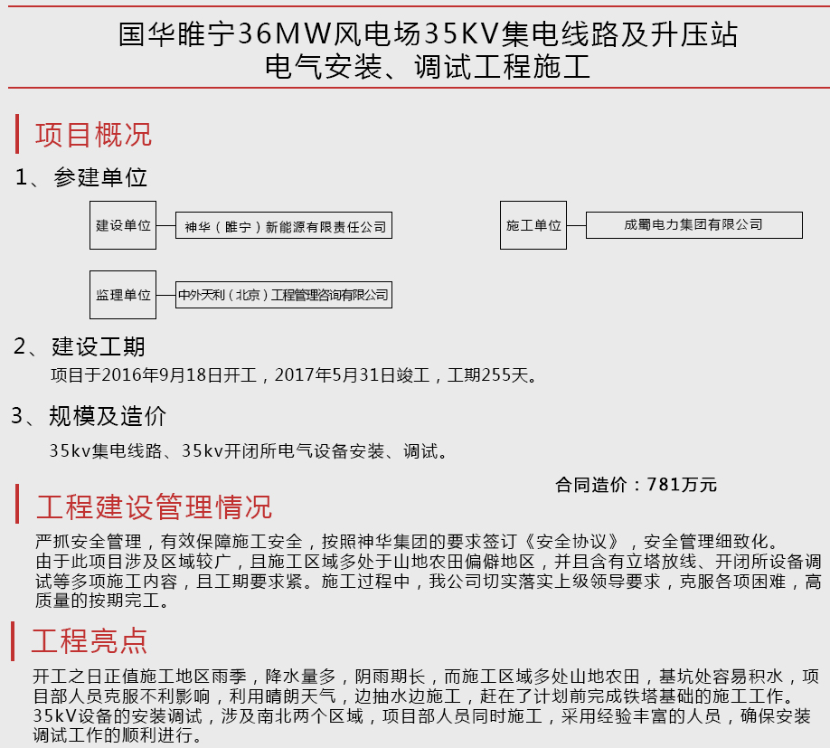 國華睢寧36MW風(fēng)電場35KV集電線路及升壓站電氣安裝、調(diào)試工程施工