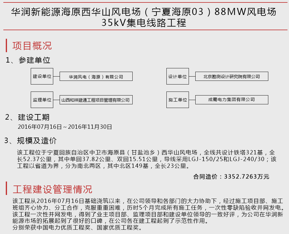 華潤新能源海原西華山風電場（寧夏海原03）88MW風電場35kV集電線路工程