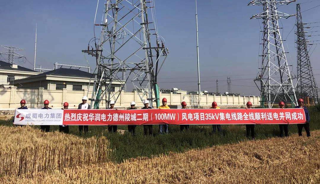 熱烈慶祝華潤(rùn)電力德州陵城二期（100MW）風(fēng)電項(xiàng)目35kV集電線路全線成功并網(wǎng)送電